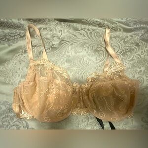 42DDD/F sheer lace, embroidered, underwire bra.